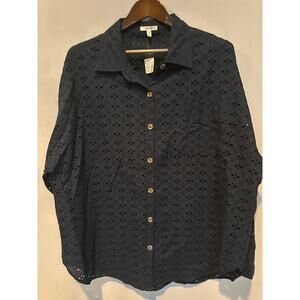 Women’s Maurices Navy Blue Eyelet Button Down Size XXL